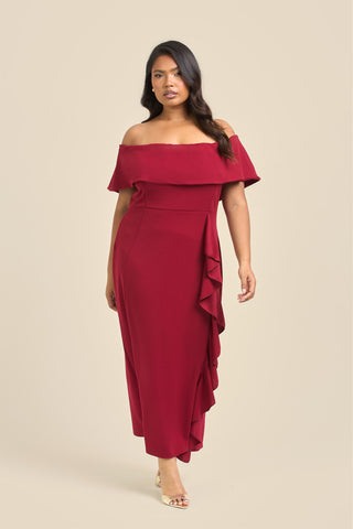 Curve Bardot Frill Scuba Midi Dress