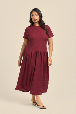 Curve Textured Drop Waist Smock Dress