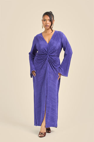 Curve Twist Front Flare Sleeve Plisse Midaxi Dress