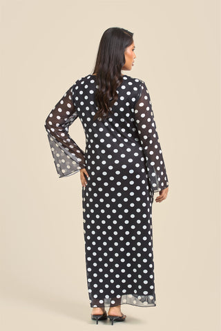 Curve Twist Front Polka Dot Mesh Midi Dress