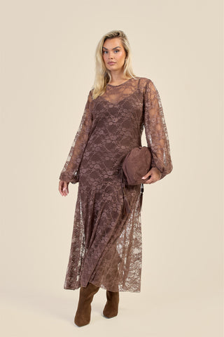 Curve Lace Balloon Sleeve Maxi Dress