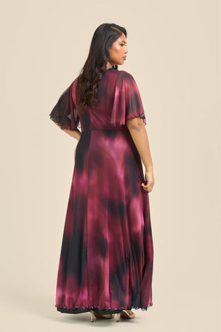 Curve Angel Sleeve wrap front maxi dress in berry abstract print