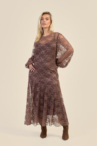 Curve Lace Balloon Sleeve Maxi Dress