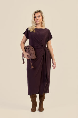 Curve Capped Sleeve Tie Side Midi Dress