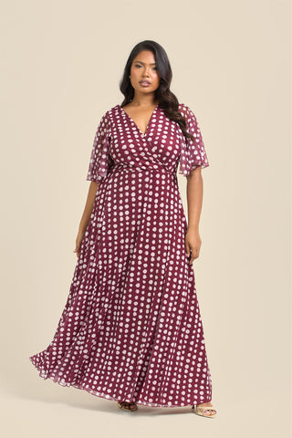 Curve Angel Sleeve Wrap Front Polka Dot Maxi Dress