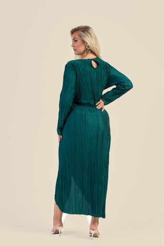 Curve Plisse Ruched Front Emerald Green Midaxi Dress