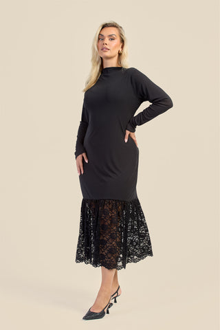 Curve Long Sleeve Drop Hem Dress with Lace