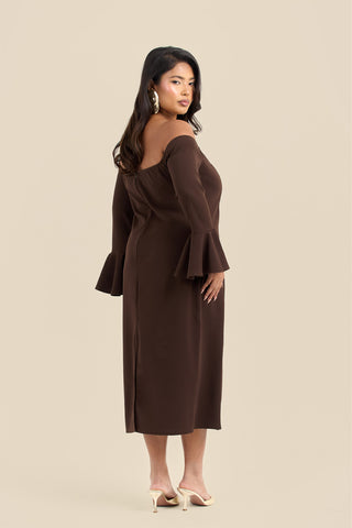 Curve Bardot Ruffle Sleeve Scuba Midi Dress
