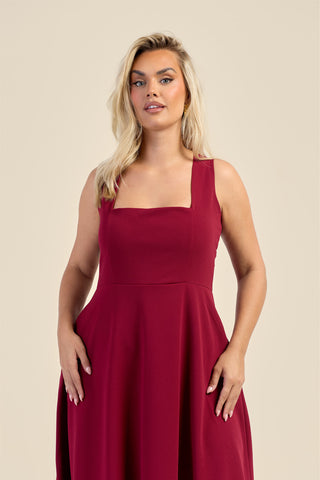Curve Square Neck Flared Scuba Skater Dress