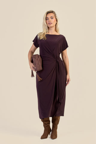 Curve Capped Sleeve Tie Side Midi Dress