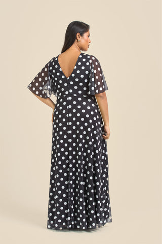 Curve Angel Sleeve Wrap Front Polka Dot Maxi Dress