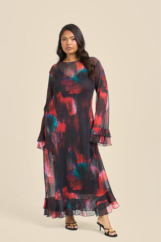 CURVE RUFFLE SWING STYLE LOOSE FIT MAXI DRESS