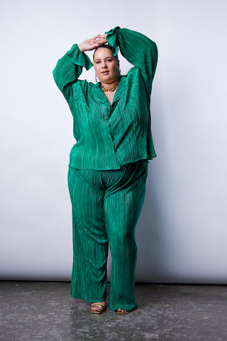 Plisse wide leg trousers in bright green
