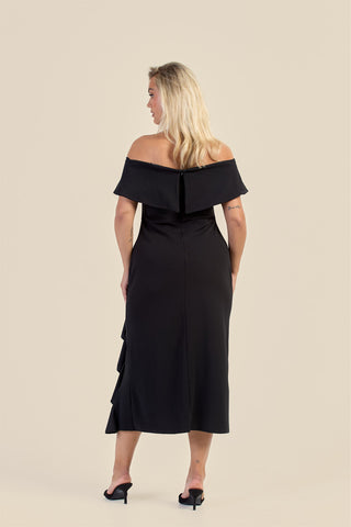 Curve Bardot Fold Over Scuba Crepe Ruffle Midaxi Dress