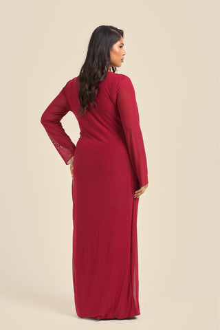 Curve Cowl neck burgundy mesh dress