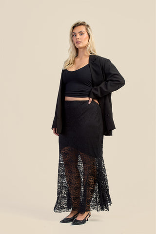 Curve Half Lined Lace Godet Detail Maxi Skirt