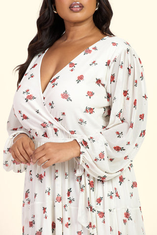 Curve Ditsy Print Tiered Wrap Belted Maxi Dress