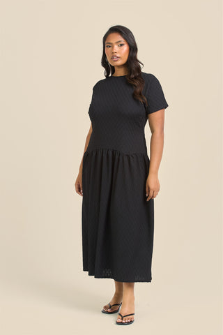 Curve Textured Drop Waist Smock Dress