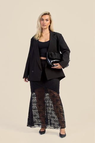 Curve Half Lined Lace Godet Detail Maxi Skirt