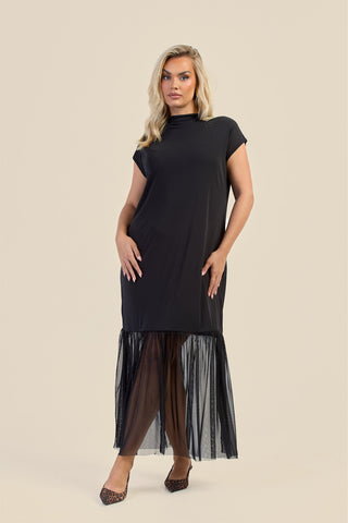 Curve Capped Sleeve Mesh Hem Maxi Dress