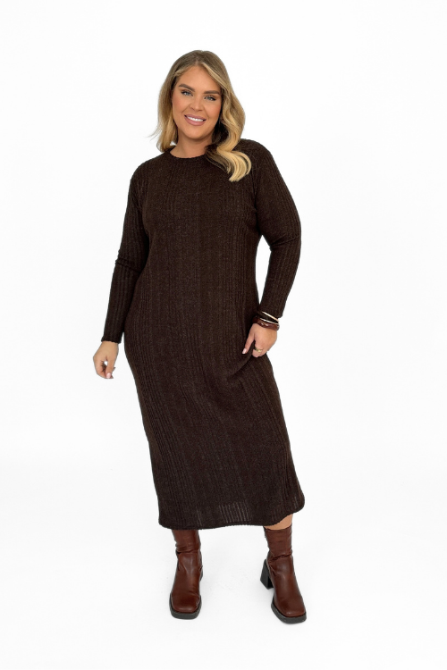 Plus Size Chocolate Brown Knitted Column Jumper Dress Fashion//SZN Plus Size Chocolate Brown Knitted Column Jumper Dress Fashion//SZN