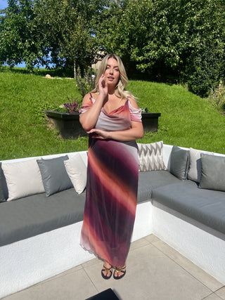 Curve Ombre Print Cold Shoulder Maxi Dress