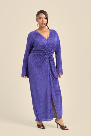 Curve Twist Front Flare Sleeve Plisse Midaxi Dress