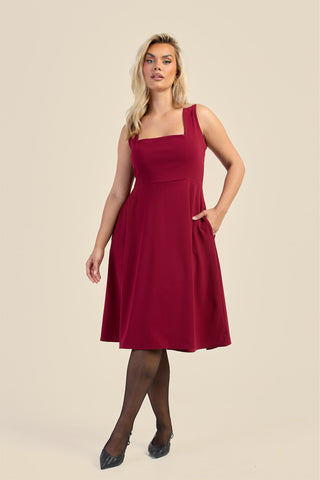 Curve Square Neck Flared Scuba Skater Dress