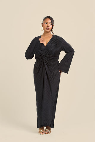 Curve Twist Front Flare Sleeve Plisse Midaxi Dress