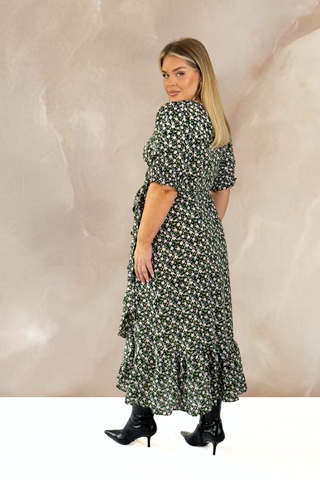 Curve Wrap and ruffle midi dress in floral print
