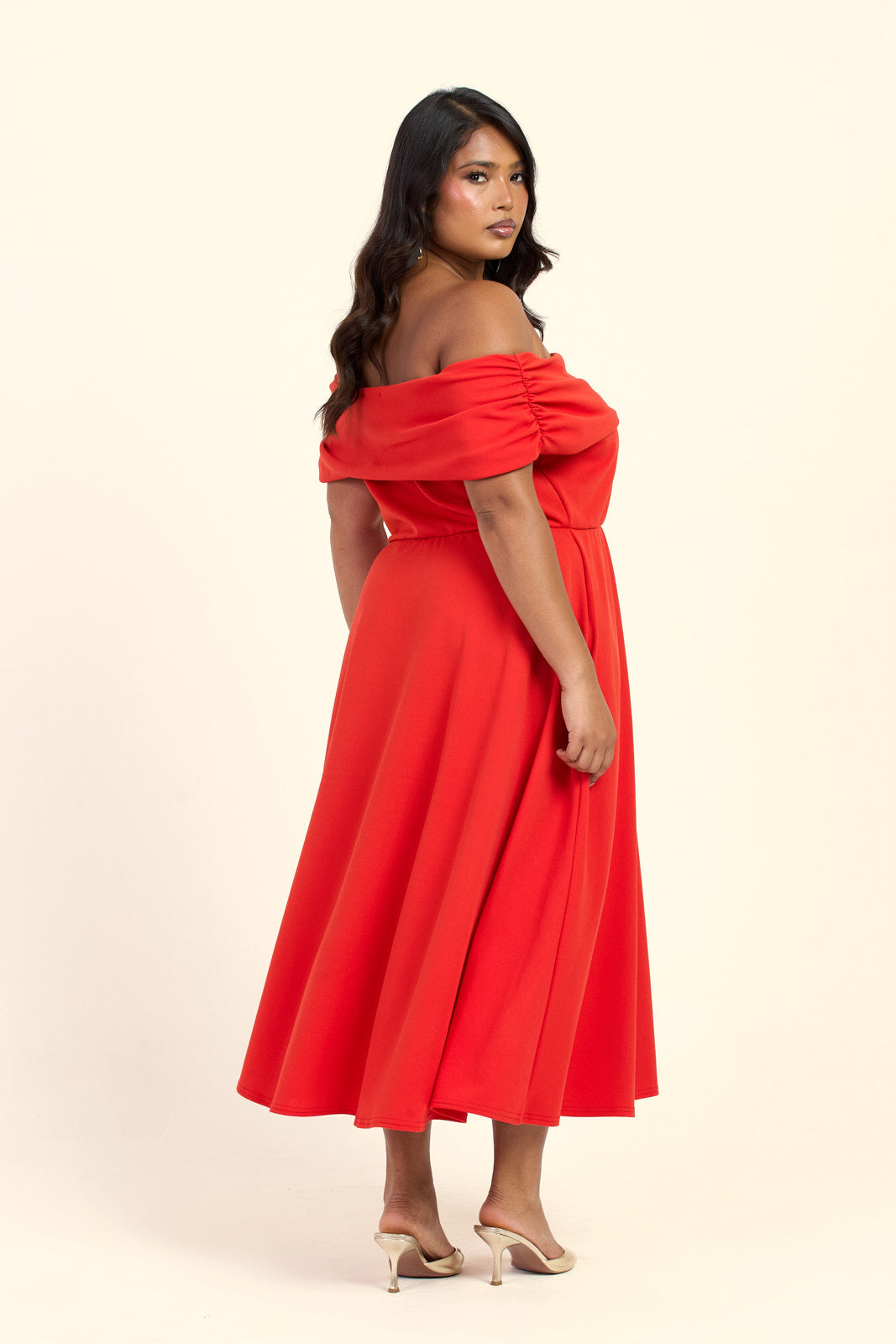 red bardot dress Plus Size Red Bardot Midi Skater Dress