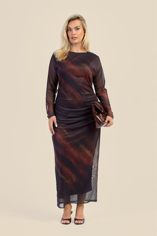 Curve Ombre Stripe Ruched Mesh Midaxi Dress