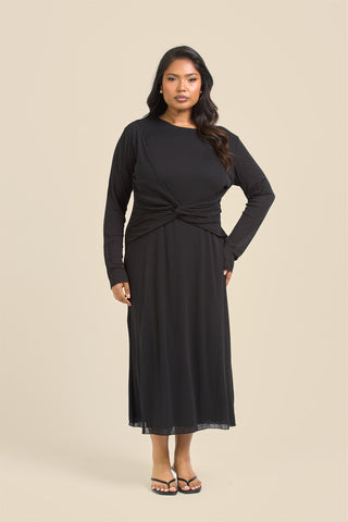 Curve Twisted Bodice Midi Dress In Knitted Textured Jersey