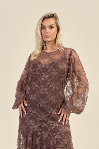 Curve Lace Balloon Sleeve Maxi Dress