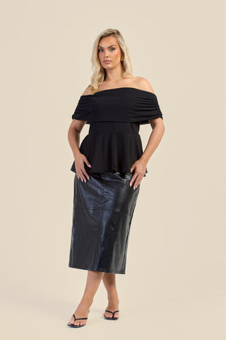 Curve Gathered Bardot Peplum Top