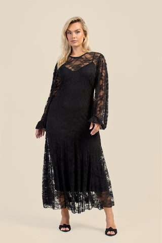 Curve Lace Balloon Sleeve Maxi Dress