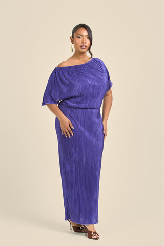 Curve Drop Shoulder Plisse Midaxi Dress