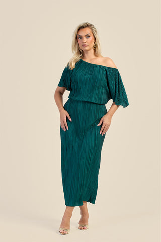 Curve Plisse Drop Shoulder Midaxi Dress