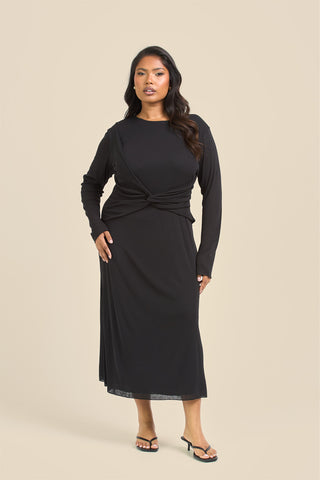 Curve Twisted Bodice Midi Dress In Knitted Textured Jersey