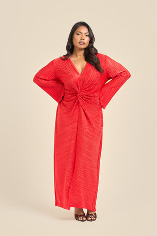 Curve Plisse Twist Front Flare Sleeve Midaxi Dress