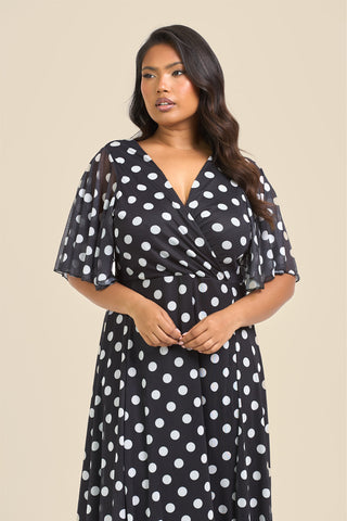 Curve Angel Sleeve Wrap Front Polka Dot Maxi Dress