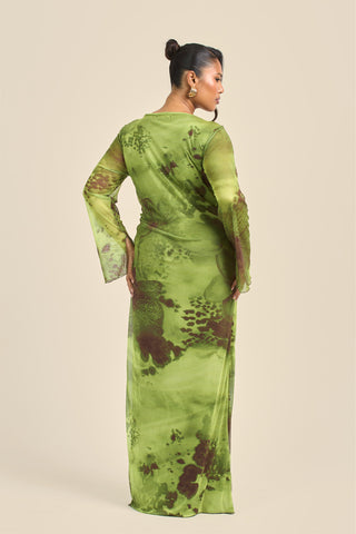 Curve Abstract Blurred Floral Cowl Neck Maxi Dress