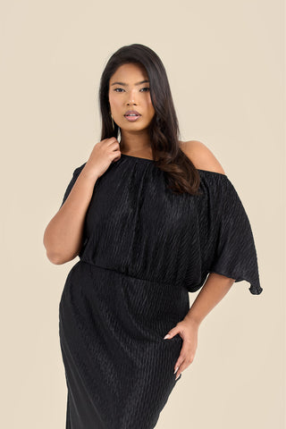 Curve Chevron Pleat Drop Shoulder Midaxi Dress