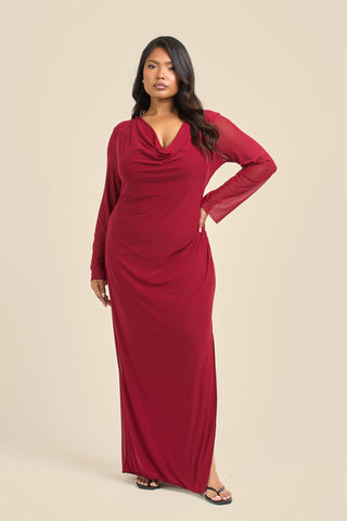 Curve Cowl neck burgundy mesh dress