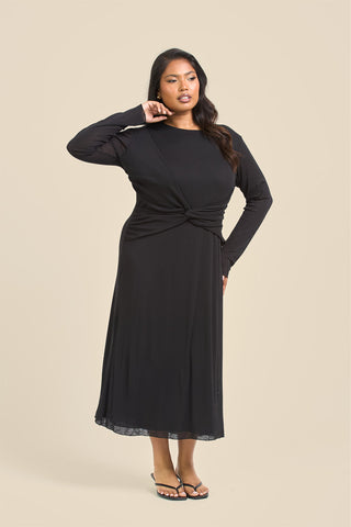 Curve Twisted Bodice Midi Dress In Knitted Textured Jersey
