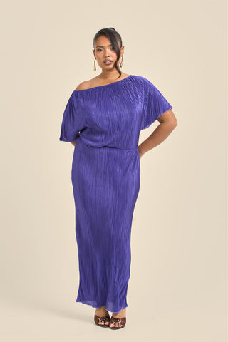 Curve Drop Shoulder Plisse Midaxi Dress
