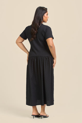 Curve Textured Drop Waist Smock Dress