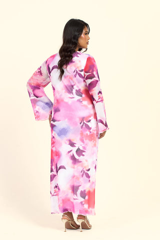 Curve Floral Twist Front Plunge Flare Sleeved Midi Dress