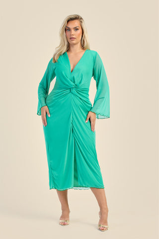Curve Twist Front Plain Mesh Midaxi Dress