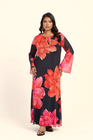 Curve Bold Floral Flare Sleeve Maxi Dress